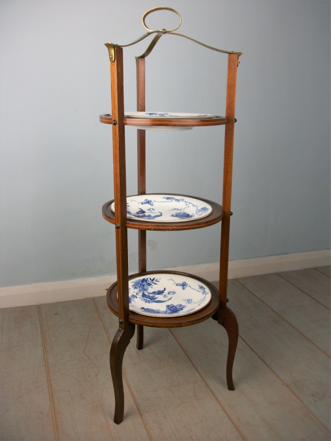 Edwardian Mahogany Three Tier Cake Stand with Plates